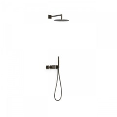 Tres Study Exclusive falba süllyesztett termosztátos zuhany csaptelep, esőztetővel, kézizuhannyal, black bronze  20735201KMB